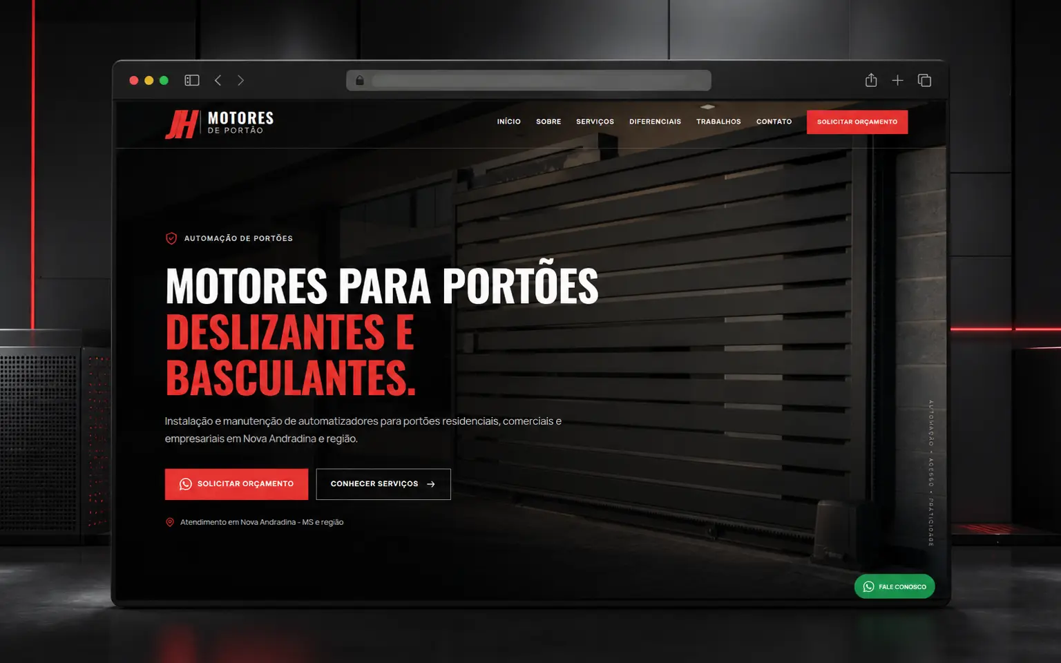 Tela do projeto JH Motores de Portão